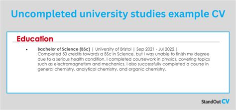 How to add an unfinished degree to your CV + 2 examples.